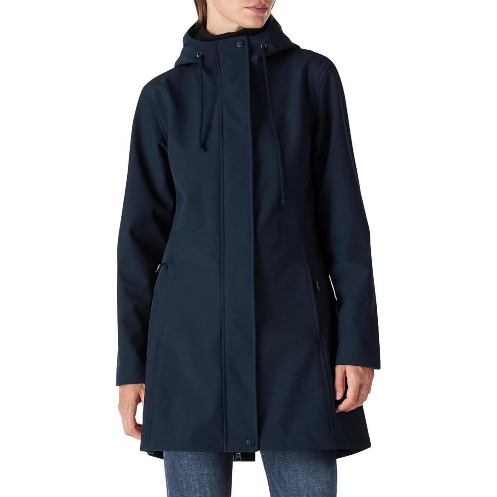 imageOutdoor Ventures Womens Lightweight Waterproof Fleece Lined Hooded Softshell Rain Jacket Warm Windbreaker Long CoatDark Navy