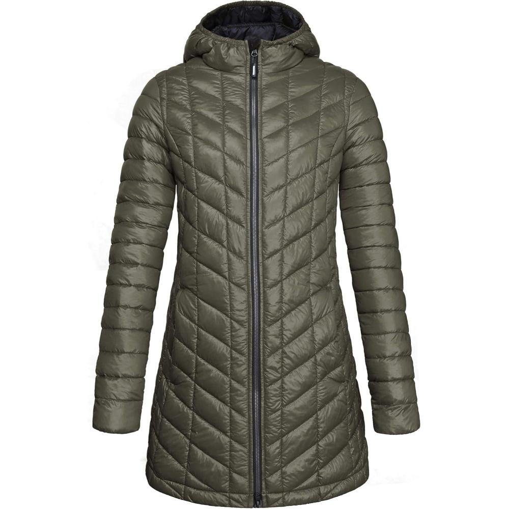 imageOutdoor Ventures Womens Maryan Hooded Ultra Lightweight Warm Thermolite Long Puffer CoatOliveshinyavg32 Mid Length