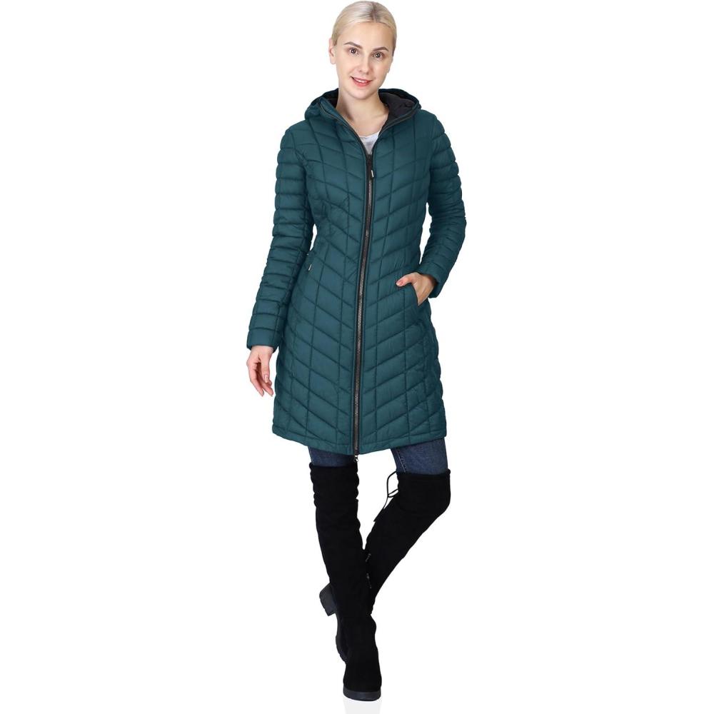 imageOutdoor Ventures Womens Maryan Hooded Ultra Lightweight Warm Thermolite Long Puffer CoatTealmatteavg36 Long Length