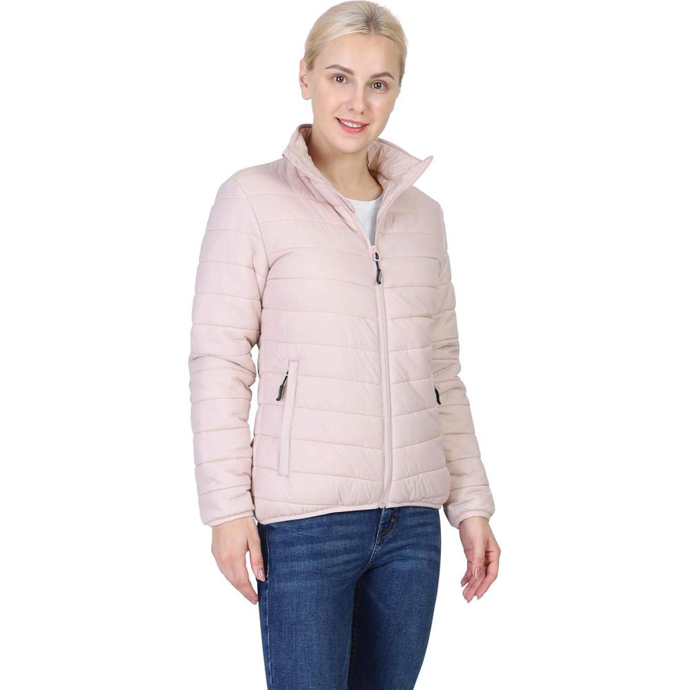 imageOutdoor Ventures Womens Packable FullZip Short Puffer Jacket Insulated Quilted Warm Lightweight Winter CoatPinkfold in Bag