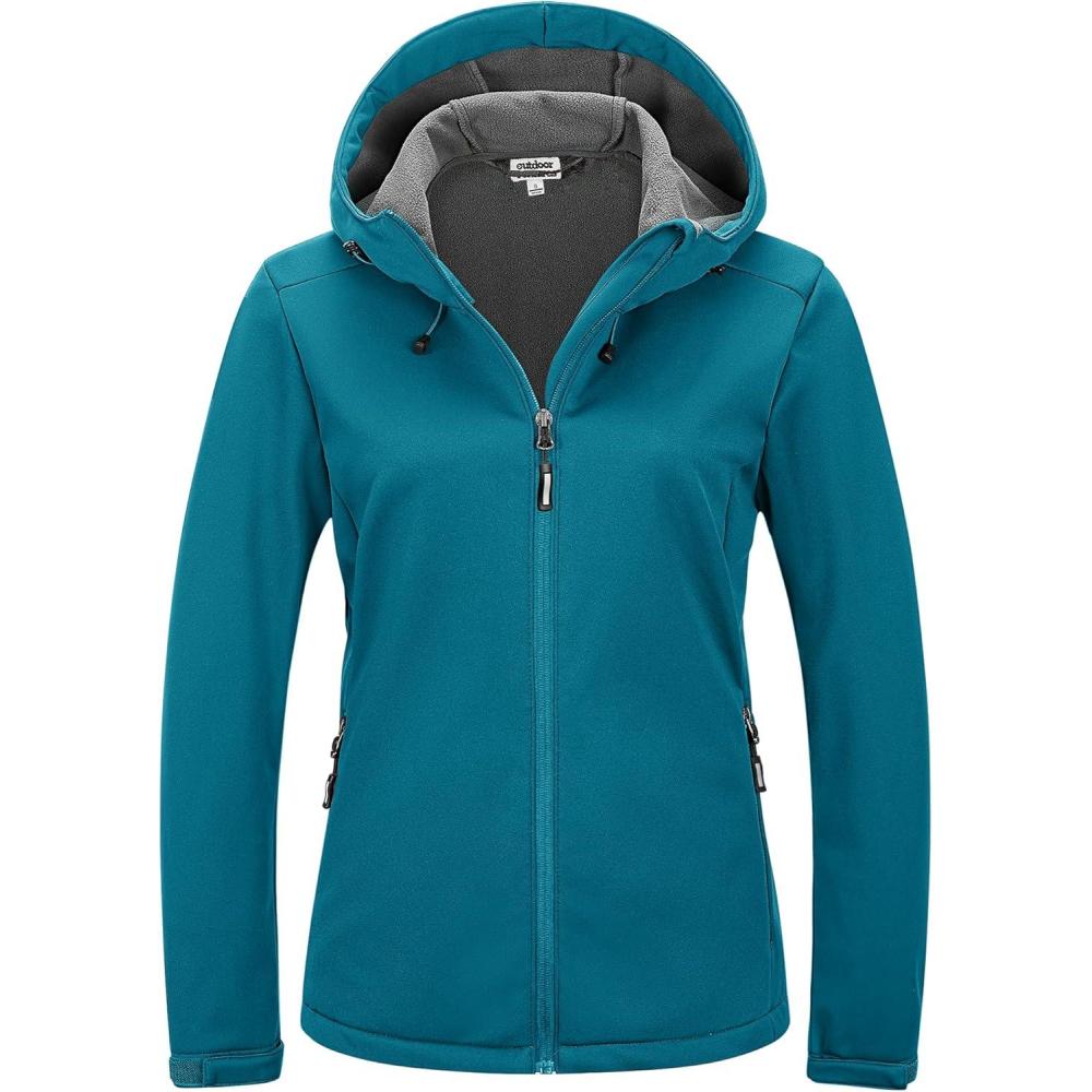 imageOutdoor Ventures Womens Softshell Jacket Waterproof Warm Fleece Lined Lightweight Windproof Hooded Insulated WindbreakerDodger Blue