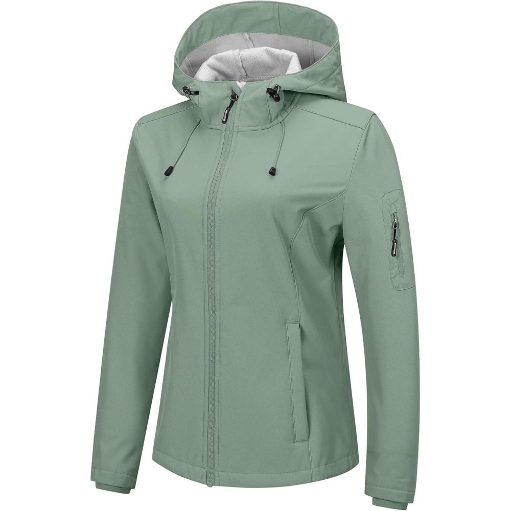 imageOutdoor Ventures Womens Softshell Jacket with Hood Fleece Lined Warm Lightweight Waterproof Insulated WindbreakerIce Green