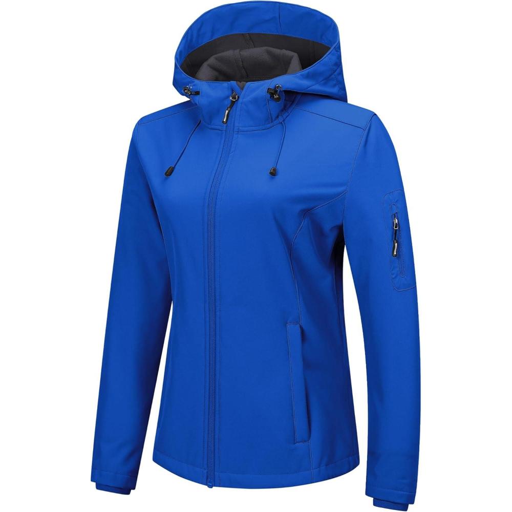imageOutdoor Ventures Womens Softshell Jacket with Hood Fleece Lined Warm Lightweight Waterproof Insulated WindbreakerKlein Blue