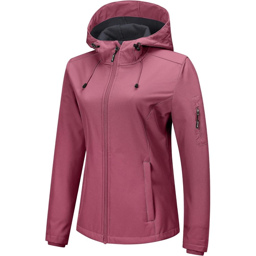 imageOutdoor Ventures Womens Softshell Jacket with Hood Fleece Lined Warm Lightweight Waterproof Insulated WindbreakerPink