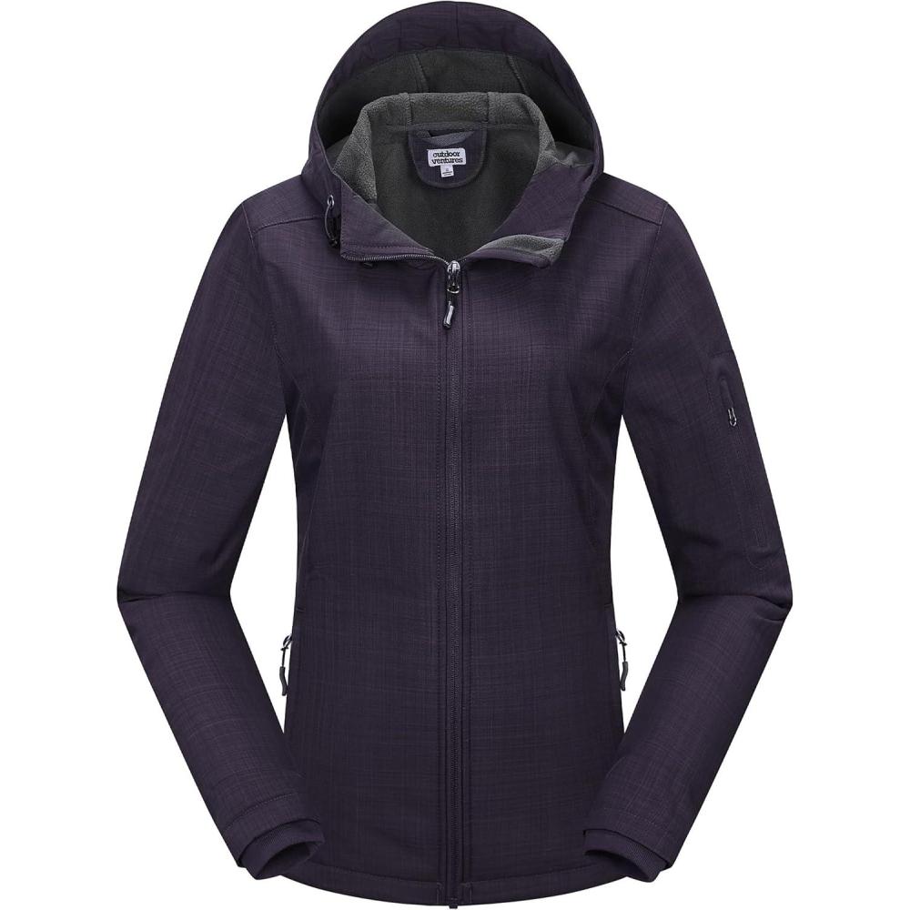 imageOutdoor Ventures Womens Softshell Jacket with Hood Fleece Lined Warm Lightweight Waterproof Insulated WindbreakerPurple Melange