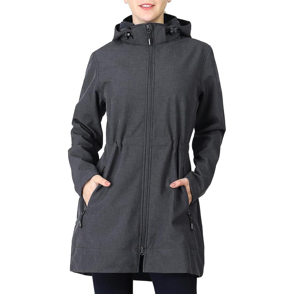 imageOutdoor Ventures Womens Softshell Jacket with Removable Hood Fleece Lined Windbreaker Insulated Long Warm Rain JacketDark Grey Heather