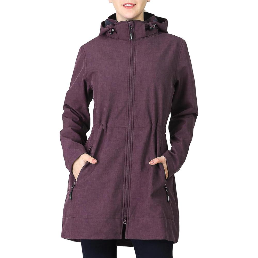 imageOutdoor Ventures Womens Softshell Jacket with Removable Hood Fleece Lined Windbreaker Insulated Long Warm Rain JacketPurplish Red Heather