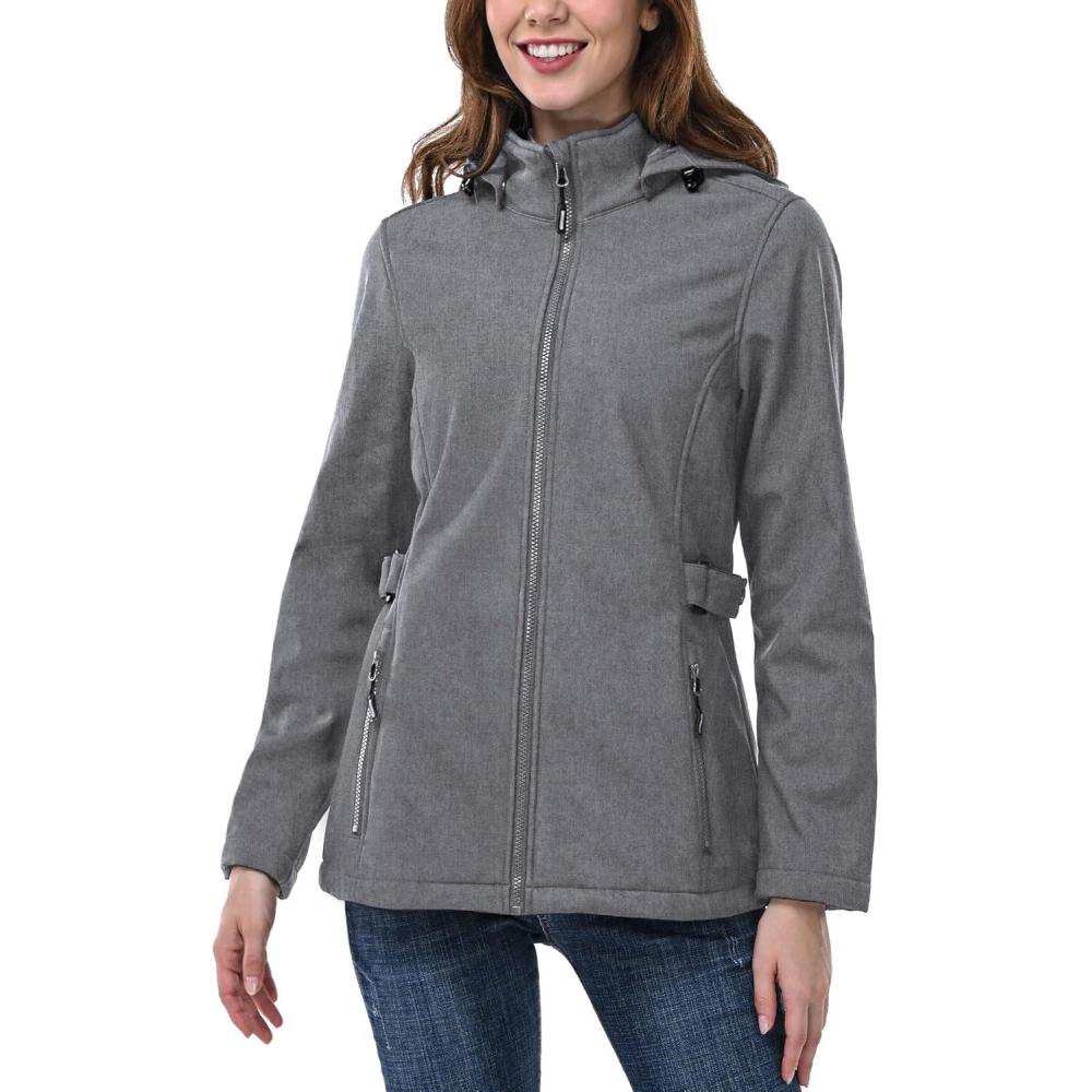 imageOutdoor Ventures Womens Softshell Jacket with Removable Hood Insulated Windbreaker Waterproof Warm Fleece Lined CoatLight Grey Heather