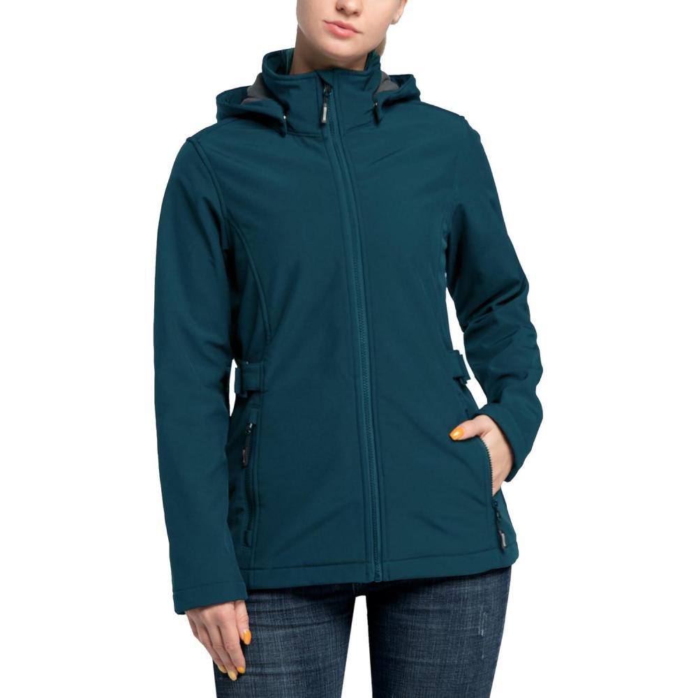 imageOutdoor Ventures Womens Softshell Jacket with Removable Hood Insulated Windbreaker Waterproof Warm Fleece Lined CoatModern Blue