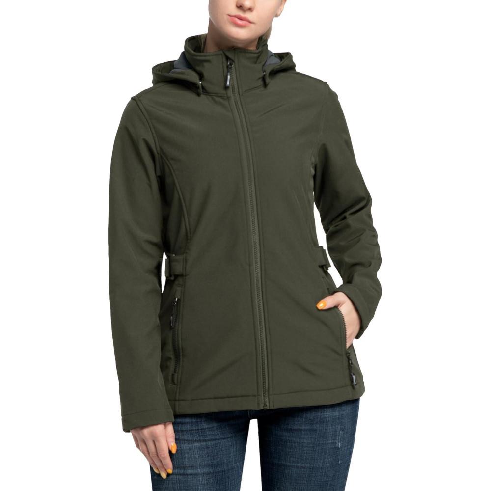 imageOutdoor Ventures Womens Softshell Jacket with Removable Hood Insulated Windbreaker Waterproof Warm Fleece Lined CoatOlive Green