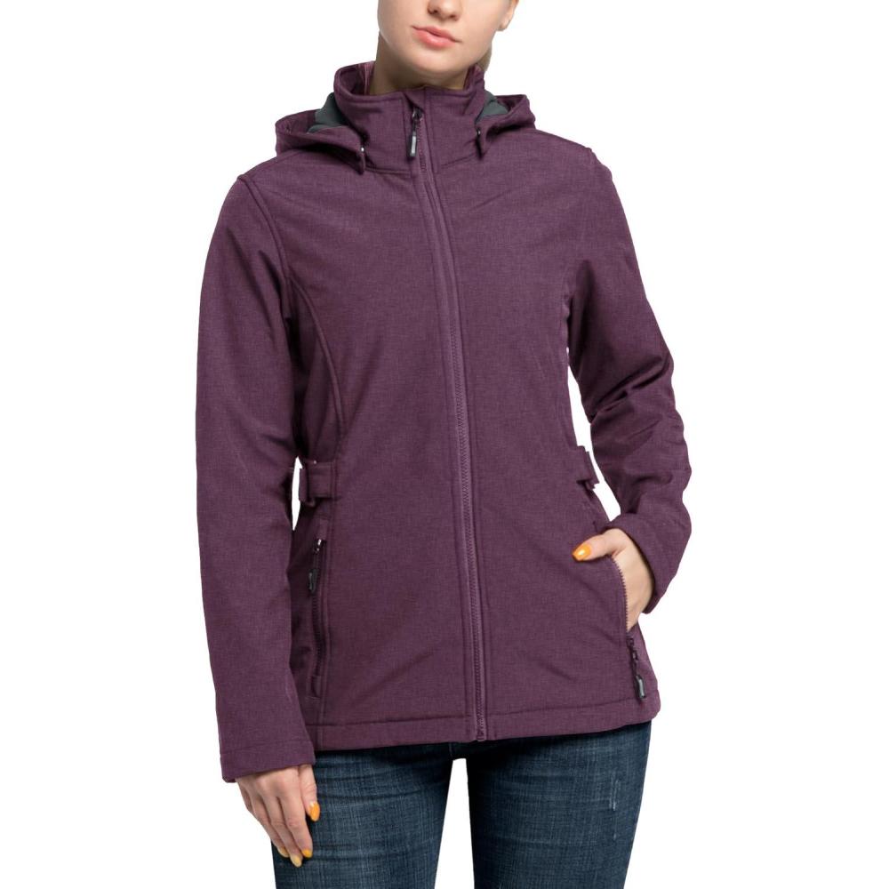 imageOutdoor Ventures Womens Softshell Jacket with Removable Hood Insulated Windbreaker Waterproof Warm Fleece Lined CoatPurplish Red Heather