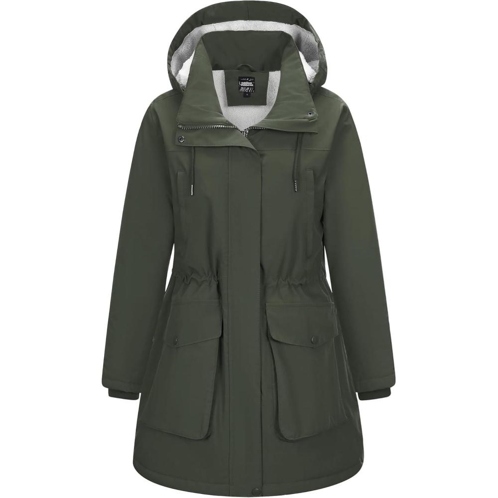 imageOutdoor Ventures Womens Waterproof Fleece Lined Winter Coat Parka Removable Hood Warm Long Insulated Thicken Puffer JacketGreenish Brown