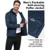 Outdoor Ventures Men’s Lightweight Packable Hooded Puffer Jacket Insulated Winter Coat for Snow Ski Traveling(Dark Denim(fold in Pocket Or Bag))
