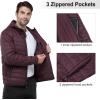 Outdoor Ventures Men’s Lightweight Packable Hooded Puffer Jacket Insulated Winter Coat for Snow Ski Traveling(Eggplant(fold in Bag))