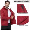 Outdoor Ventures Men’s Lightweight Packable Hooded Puffer Jacket Insulated Winter Coat for Snow Ski Traveling(Mountain Red(fold in Pocket))