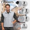 Outdoor Ventures Men’s Running Vest Outerwear, Lightweight Windproof Fleece-Lined Softshell Sleeveless Jacket for Golf(Silver Grey-7 Pockets)