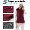 Outdoor Ventures Women’s Hooded Lightweight Softshell Vest, Windproof Fleece Lined Sleeveless Jacket for Golf Running Travel(Dark Red)