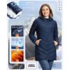 Outdoor Ventures Women’s Long Hooded Lightweight Puffer Coat Quilted Insulated Winter Jacket(Blue)