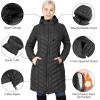 Outdoor Ventures Women’s Maryan Hooded Ultra Lightweight Warm Thermolite Long Puffer Coat(Black New(matte)-avg.36″ Long Length)