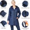 Outdoor Ventures Women’s Maryan Hooded Ultra Lightweight Warm Thermolite Long Puffer Coat(Deep Blue(shiny)-avg.32″ Mid Length)