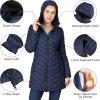 Outdoor Ventures Women’s Maryan Hooded Ultra Lightweight Warm Thermolite Long Puffer Coat(Navy(matte)-avg.32″ Mid Length)