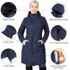 Outdoor Ventures Women’s Maryan Hooded Ultra Lightweight Warm Thermolite Long Puffer Coat(Navy(matte)-avg.36″ Long Length)