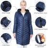 Outdoor Ventures Women’s Maryan Hooded Ultra Lightweight Warm Thermolite Long Puffer Coat((True to Size. Order Usual Size) Ink Blue(shiny)-avg.36″ Long Length)