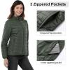 Outdoor Ventures Women’s Packable Full-Zip Short Puffer Jacket Insulated Quilted Warm Lightweight Winter Coat(Army Green(fold in Pocket))