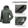 Outdoor Ventures Women’s Packable Lightweight Full-Zip Puffer Jacket with Hood Quilted Winter Coat(Army Green(fold in Pocket))