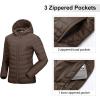 Outdoor Ventures Women’s Packable Lightweight Full-Zip Puffer Jacket with Hood Quilted Winter Coat(Brown(fold in Pocket))