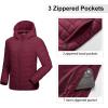 Outdoor Ventures Women’s Packable Lightweight Full-Zip Puffer Jacket with Hood Quilted Winter Coat(Dark Red(fold in Pocket))