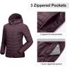 Outdoor Ventures Women’s Packable Lightweight Full-Zip Puffer Jacket with Hood Quilted Winter Coat(Eggplant(fold in Pocket))