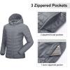 Outdoor Ventures Women’s Packable Lightweight Full-Zip Puffer Jacket with Hood Quilted Winter Coat(Foggy Gray(fold in Pocket))
