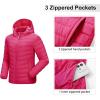 Outdoor Ventures Women’s Packable Lightweight Full-Zip Puffer Jacket with Hood Quilted Winter Coat(Hot Pink(fold in Pocket))