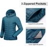 Outdoor Ventures Women’s Packable Lightweight Full-Zip Puffer Jacket with Hood Quilted Winter Coat(Modern Blue(fold in Pocket))