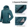 Outdoor Ventures Women’s Packable Lightweight Full-Zip Puffer Jacket with Hood Quilted Winter Coat(Teal(fold in Pocket))