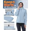 Outdoor Ventures Women’s Softshell Jacket with Hood Fleece Lined Warm Lightweight Waterproof Insulated Windbreaker(Light Blue)