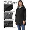 Outdoor Ventures Women’s Softshell Jacket with Removable Hood Fleece Lined Windbreaker Insulated Long Warm Rain Jacket(Black)