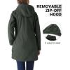 Outdoor Ventures Women’s Softshell Jacket with Removable Hood Fleece Lined Windbreaker Insulated Long Warm Rain Jacket(Dark Green Heather)