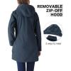 Outdoor Ventures Women’s Softshell Jacket with Removable Hood Fleece Lined Windbreaker Insulated Long Warm Rain Jacket(Navy Heather)