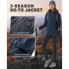 Outdoor Ventures Women’s Softshell Jacket with Removable Hood, Insulated Windbreaker Waterproof Warm Fleece Lined Coat(Blue Melange)