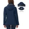 Outdoor Ventures Women’s Softshell Jacket with Removable Hood, Insulated Windbreaker Waterproof Warm Fleece Lined Coat(Dark Blue)