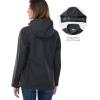 Outdoor Ventures Women’s Softshell Jacket with Removable Hood, Insulated Windbreaker Waterproof Warm Fleece Lined Coat(Dark Grey-check)