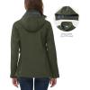 Outdoor Ventures Women’s Softshell Jacket with Removable Hood, Insulated Windbreaker Waterproof Warm Fleece Lined Coat(Olive Green)