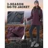 Outdoor Ventures Women’s Softshell Jacket with Removable Hood, Insulated Windbreaker Waterproof Warm Fleece Lined Coat(Purplish Red Heather)