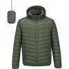 Outdoor Ventures Men’s Lightweight Packable Hooded Puffer Jacket Insulated Winter Coat for Snow Ski Traveling(Army Green(fold in Bag))