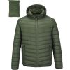 Outdoor Ventures Men’s Lightweight Packable Hooded Puffer Jacket Insulated Winter Coat for Snow Ski Traveling(Army Green(fold in Pocket))