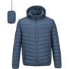 Outdoor Ventures Men’s Lightweight Packable Hooded Puffer Jacket Insulated Winter Coat for Snow Ski Traveling(Blue(fold in Bag))