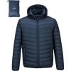 Outdoor Ventures Men’s Lightweight Packable Hooded Puffer Jacket Insulated Winter Coat for Snow Ski Traveling(Dark Denim(fold in Pocket Or Bag))