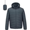 Outdoor Ventures Men’s Lightweight Packable Hooded Puffer Jacket Insulated Winter Coat for Snow Ski Traveling(Dark Grey(fold in Bag))